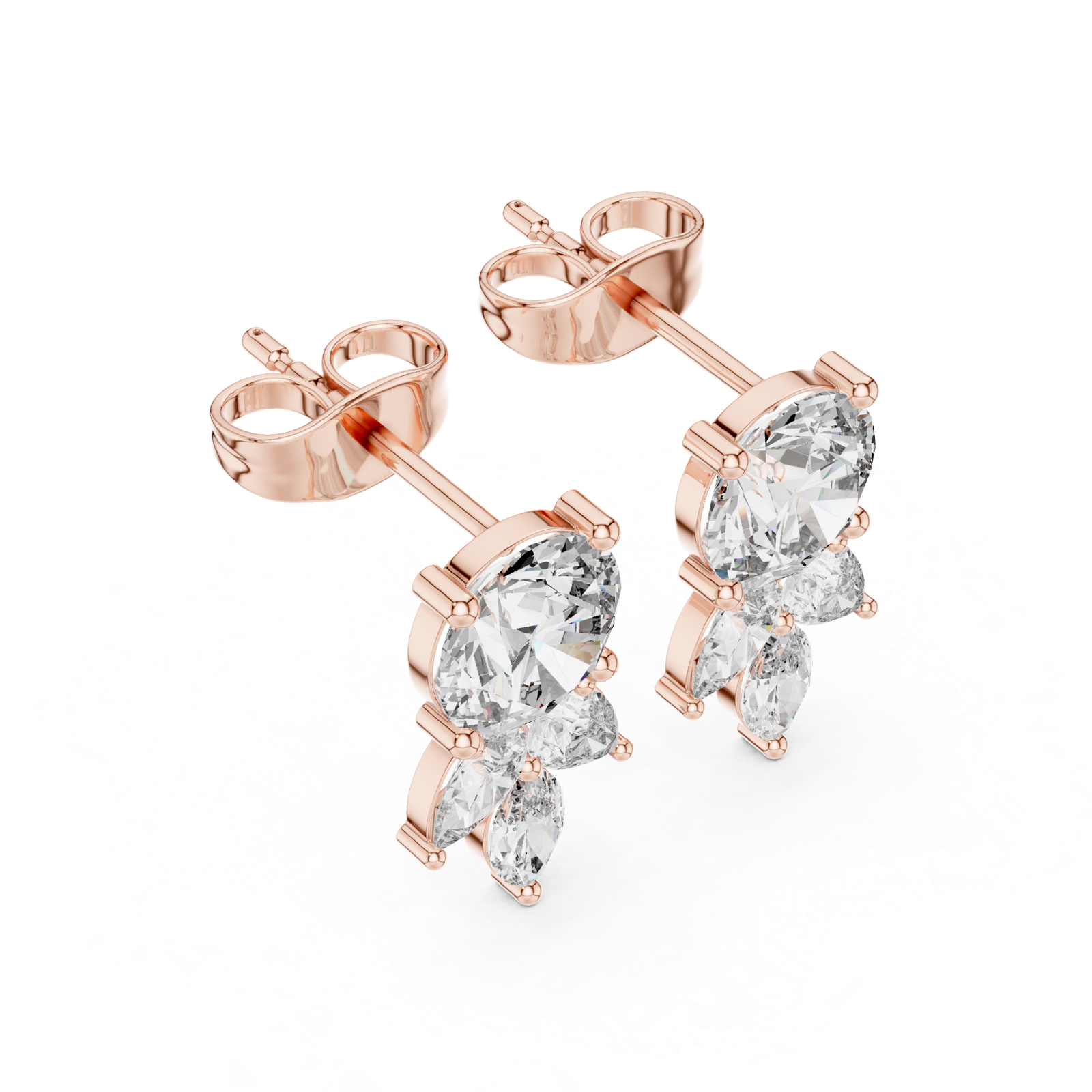 14K Solid Gold Lab Diamond Drop Earrings, Rose Gold, view 2