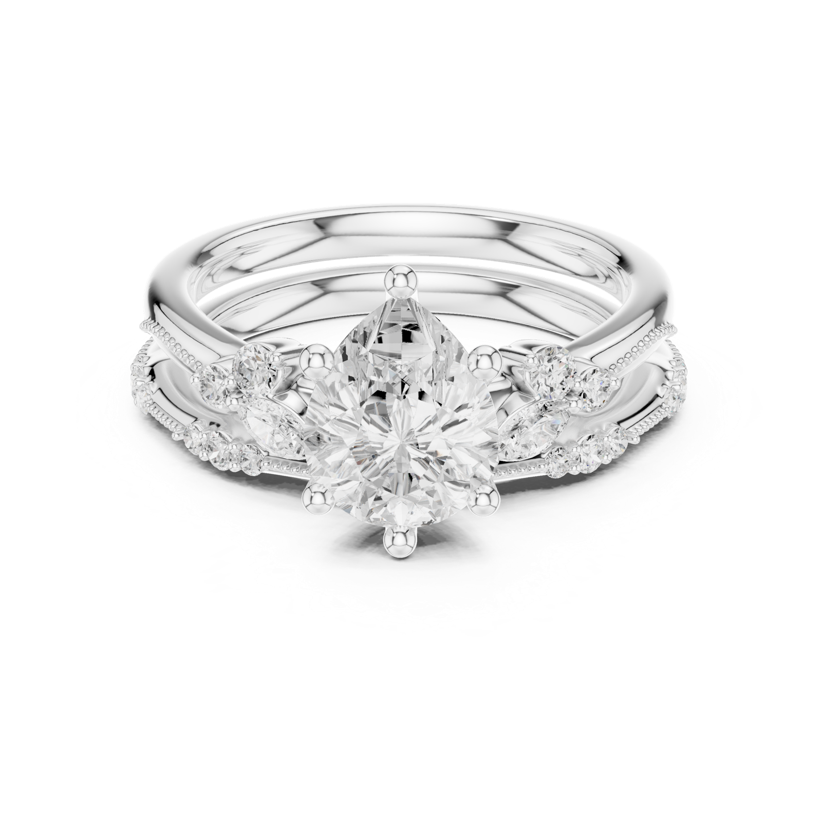Gold Ring DDLR-299, Pear center stone, White Gold, view 4