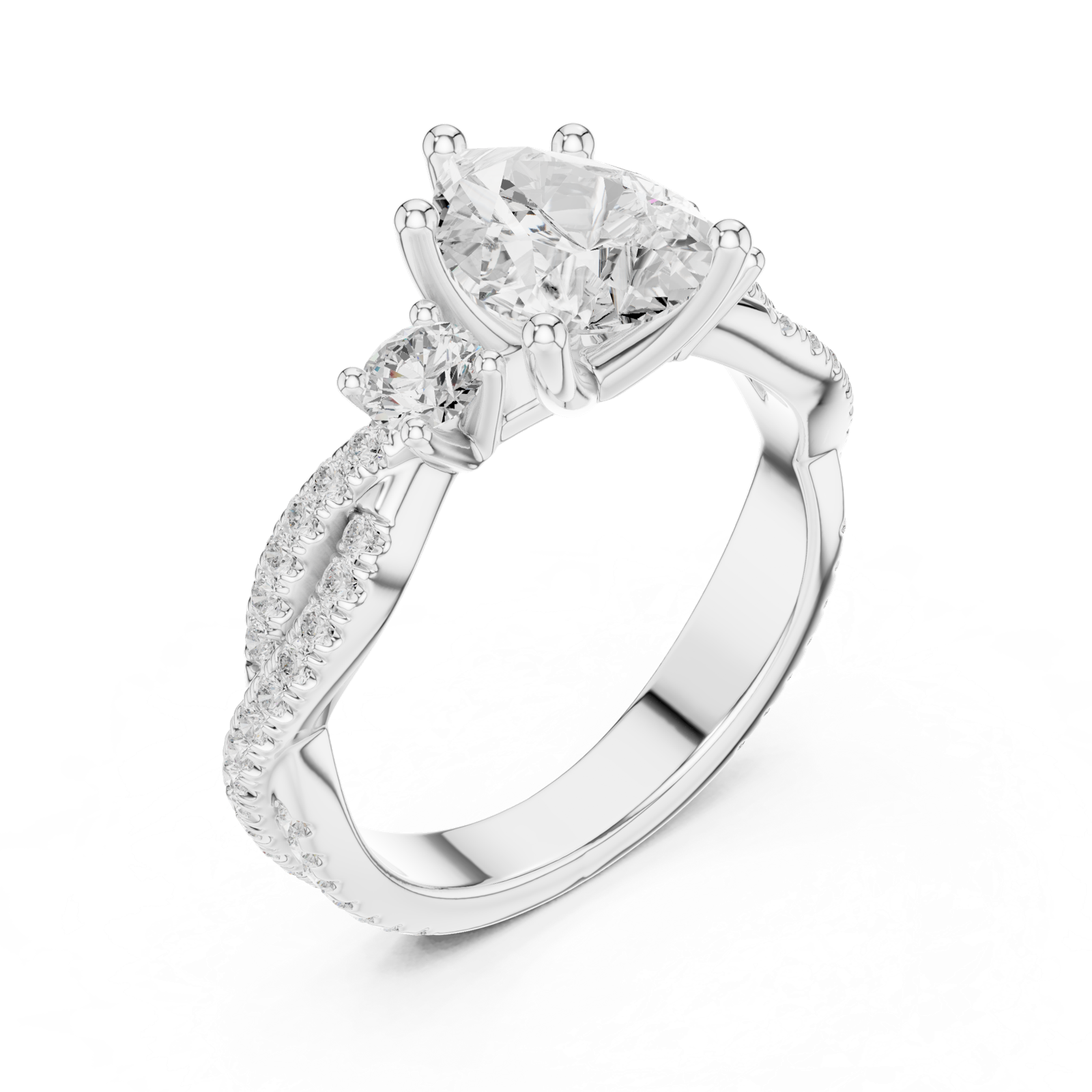 Gold Ring DDLR-281, Pear center stone, White Gold, view 2