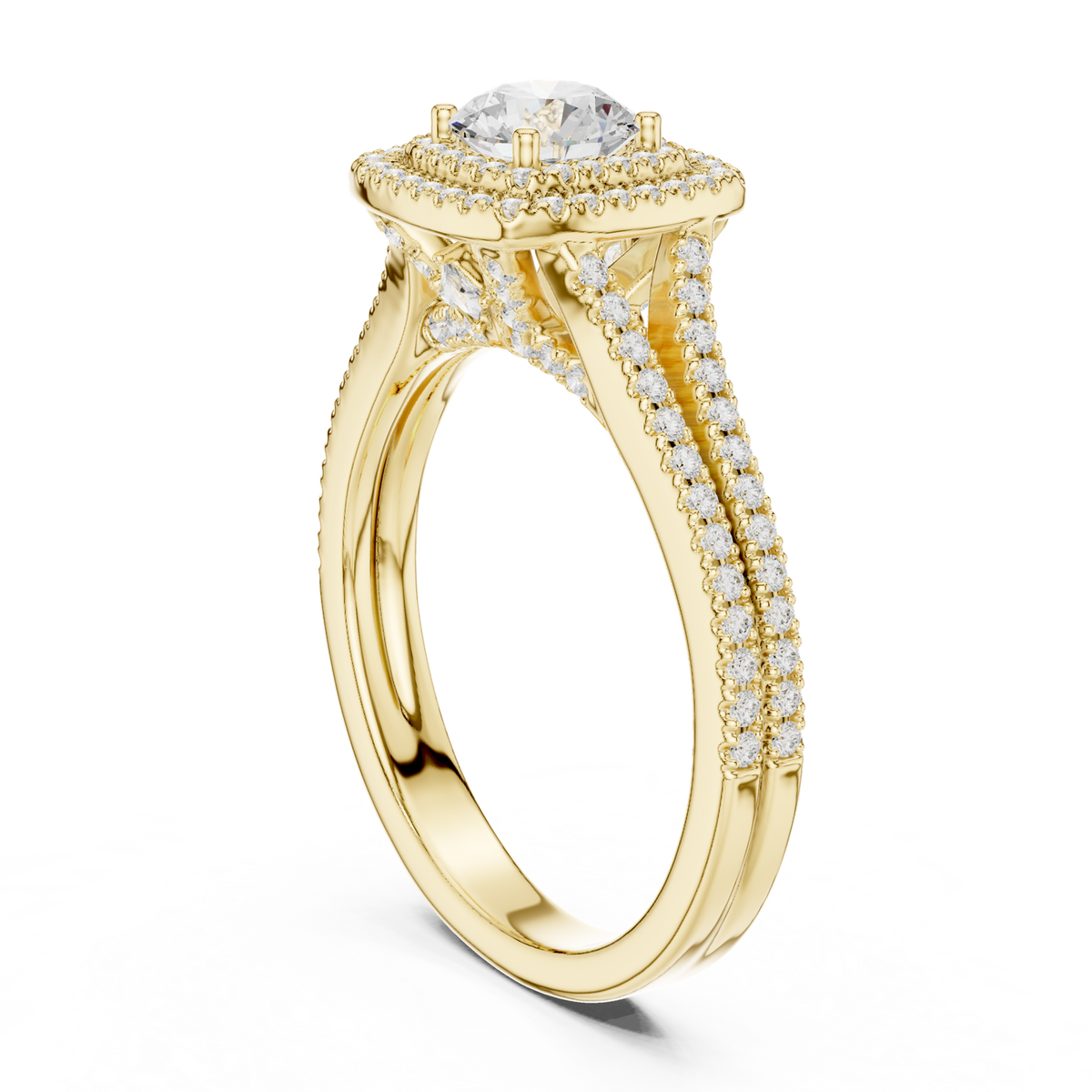 14K Solid Gold Lab Diamond Halo Ring, Yellow Gold, view 1