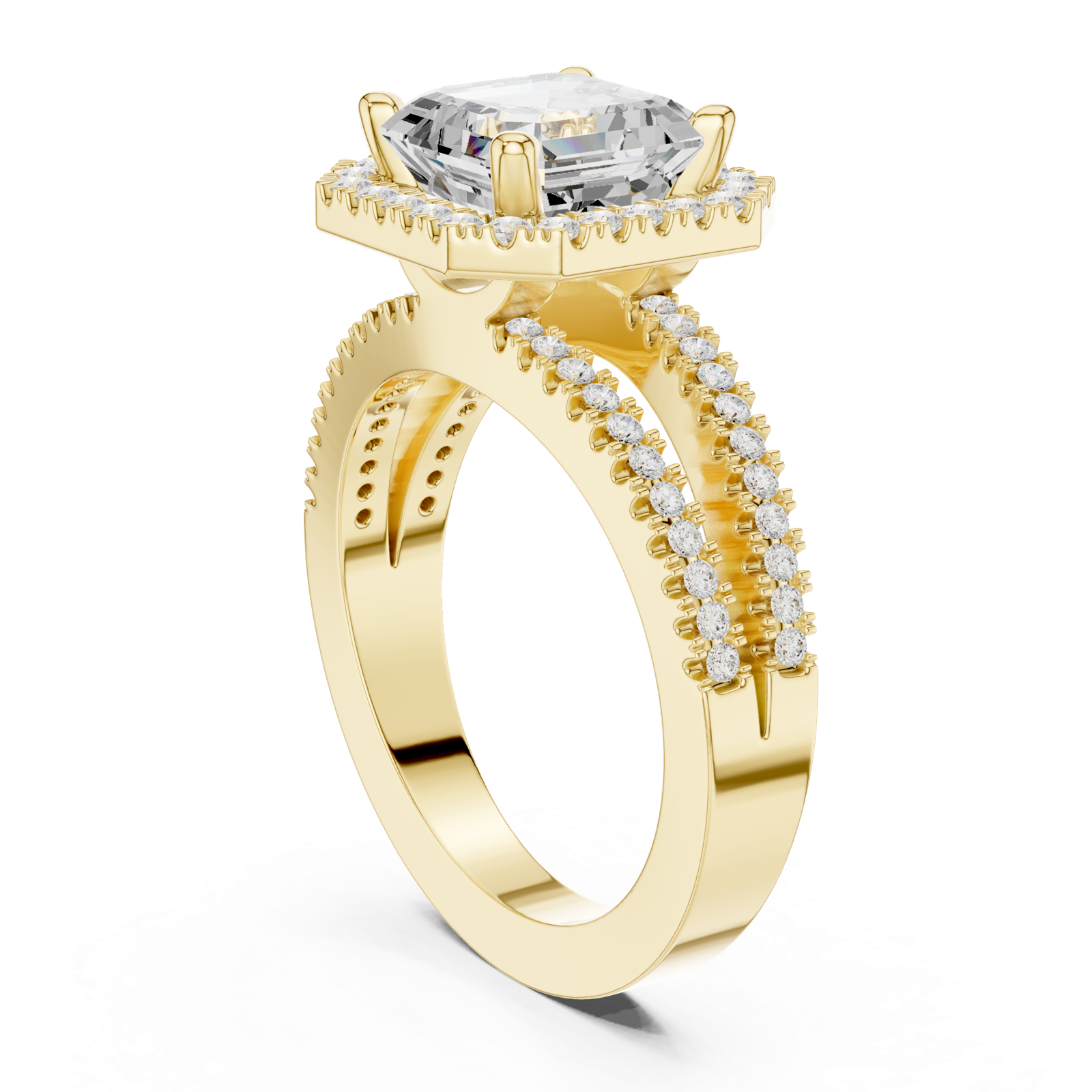 Gold Ring DDLR-350, Asscher center stone, Yellow Gold, view 1
