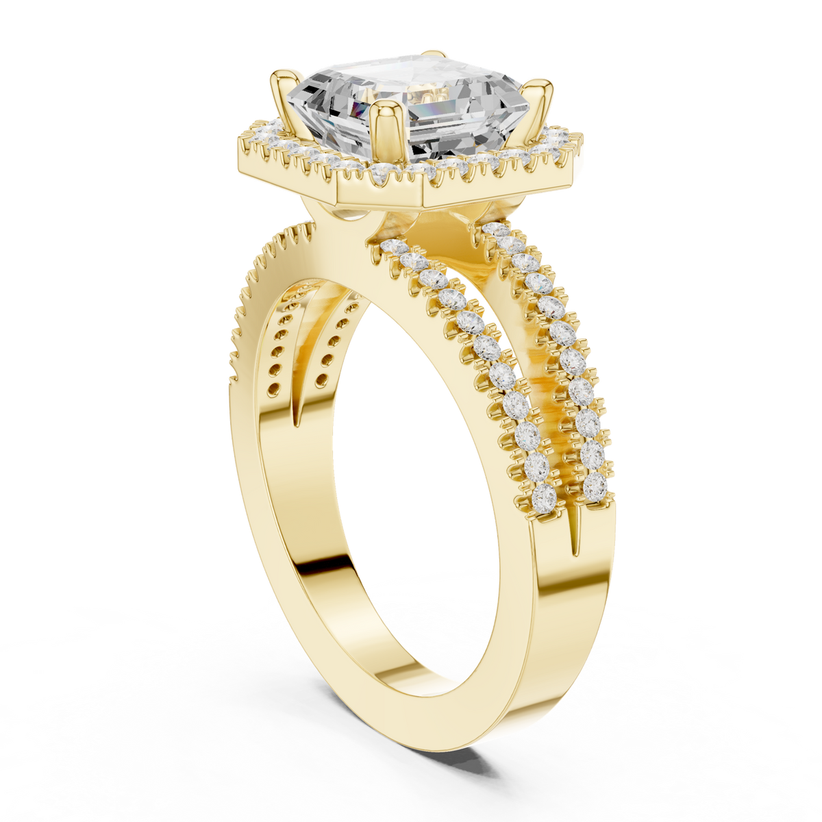 Gold Ring, Asscher center stone, Yellow Gold, view 1