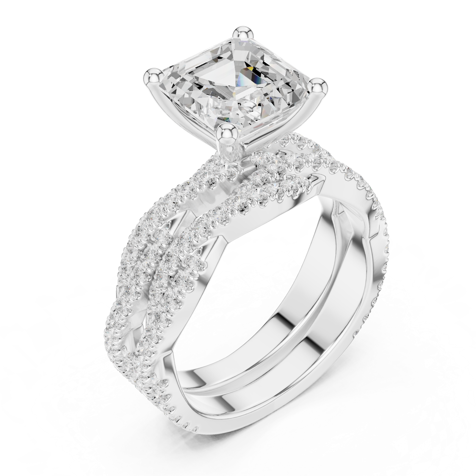 Gold Ring, Asscher center stone, White Gold, view 2
