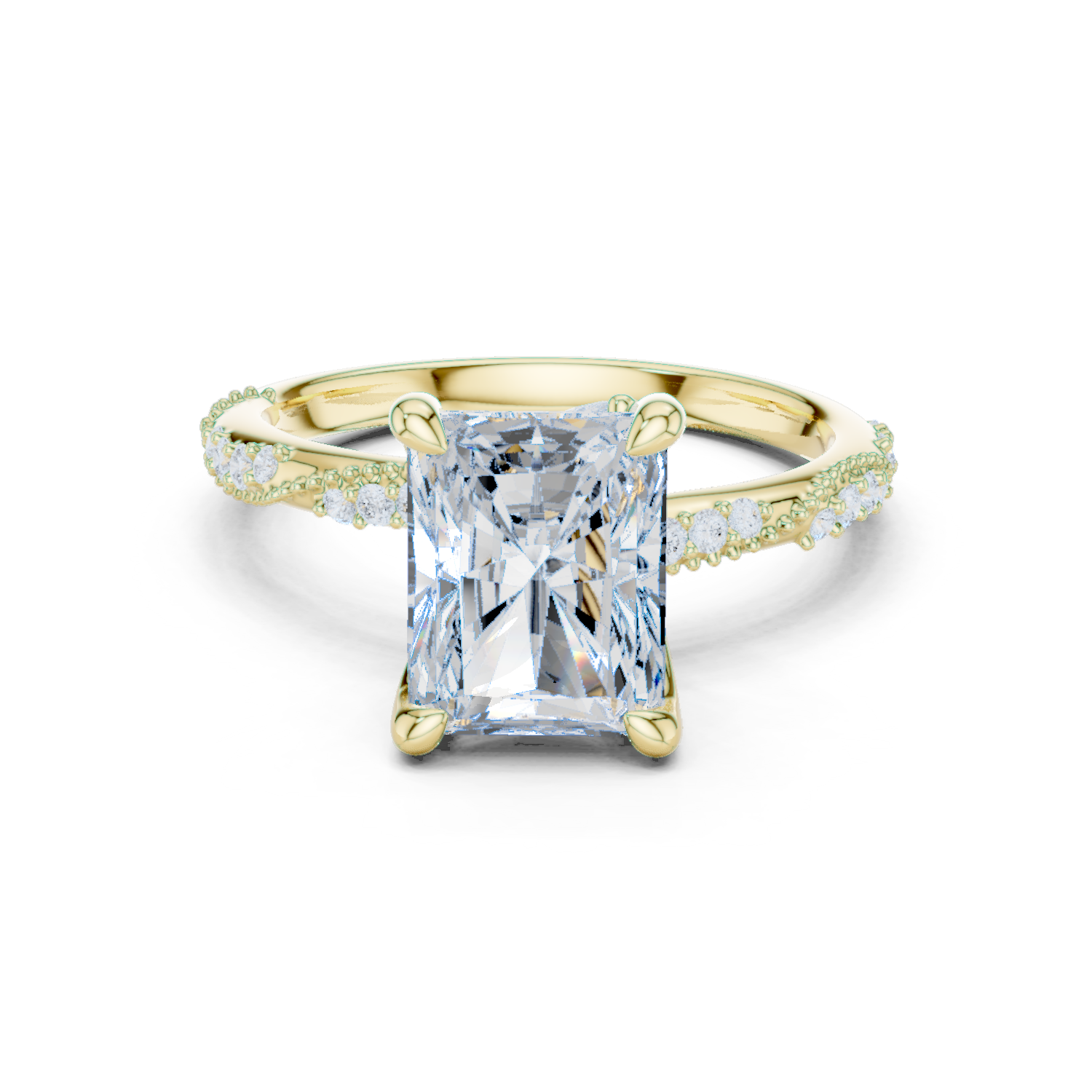 Gold Ring DDLR-167, Radiant center stone, Yellow Gold