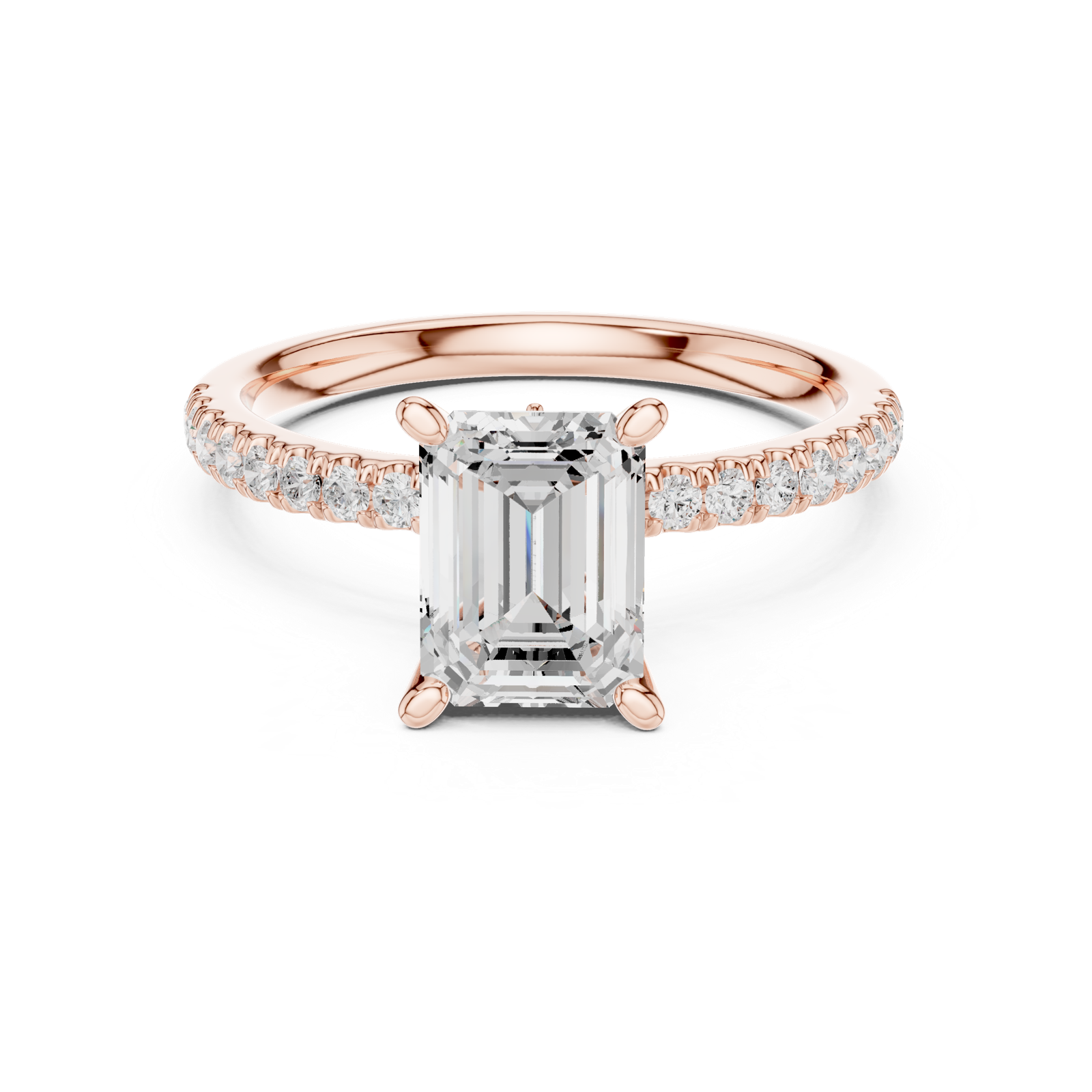 Gold Ring, Emerald center stone, Rose Gold, view 4