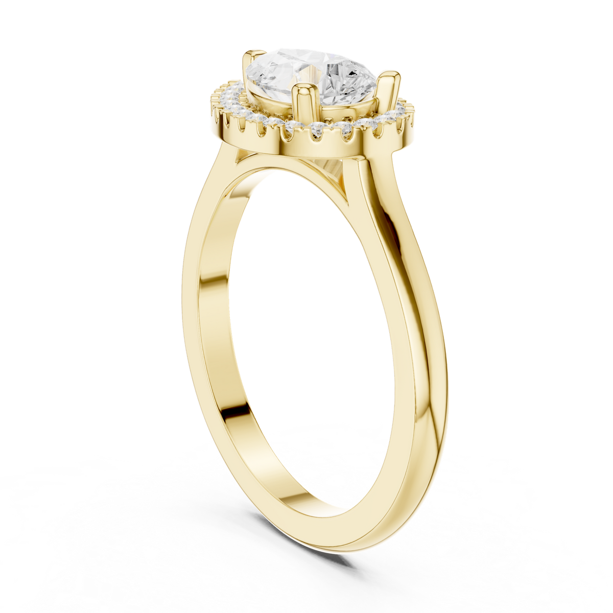 14K Solid Gold Lab Diamond Halo Ring, Yellow Gold, view 1