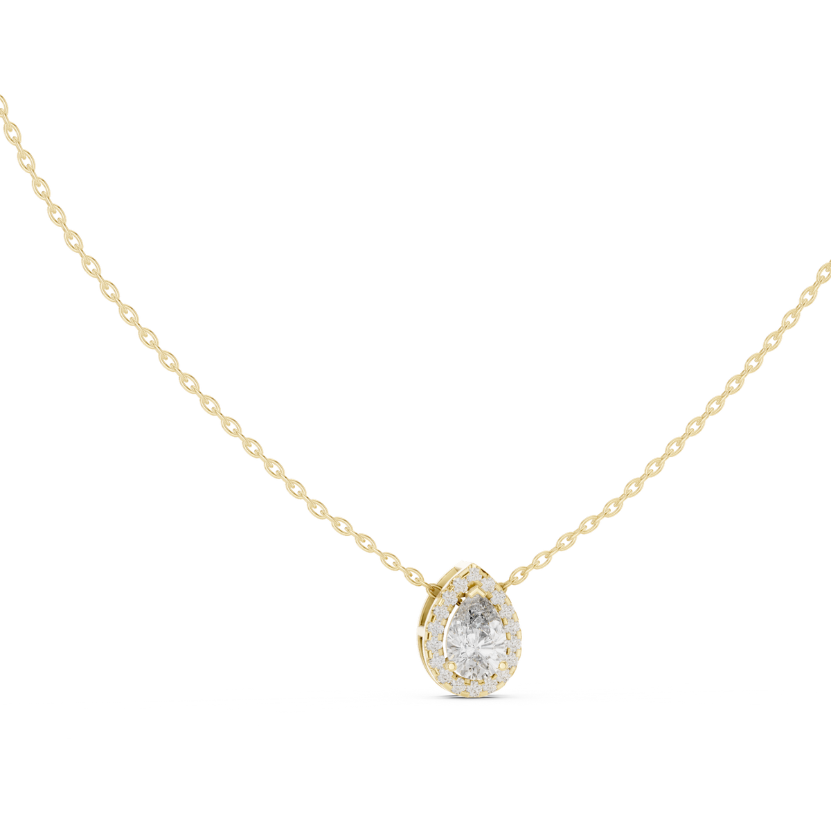 14K Solid Gold Lab Diamond Halo Pendant Necklace, Yellow Gold, view 1