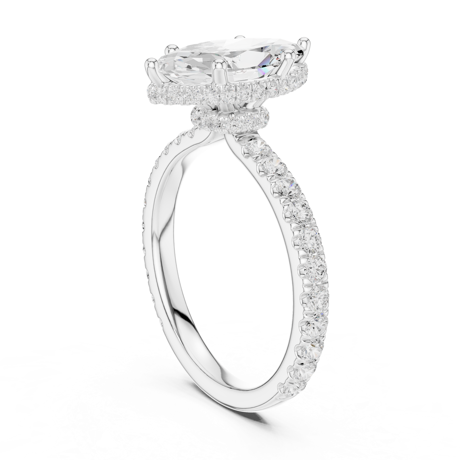 Gold Ring DDLR-165, Marquise center stone, White Gold, view 1