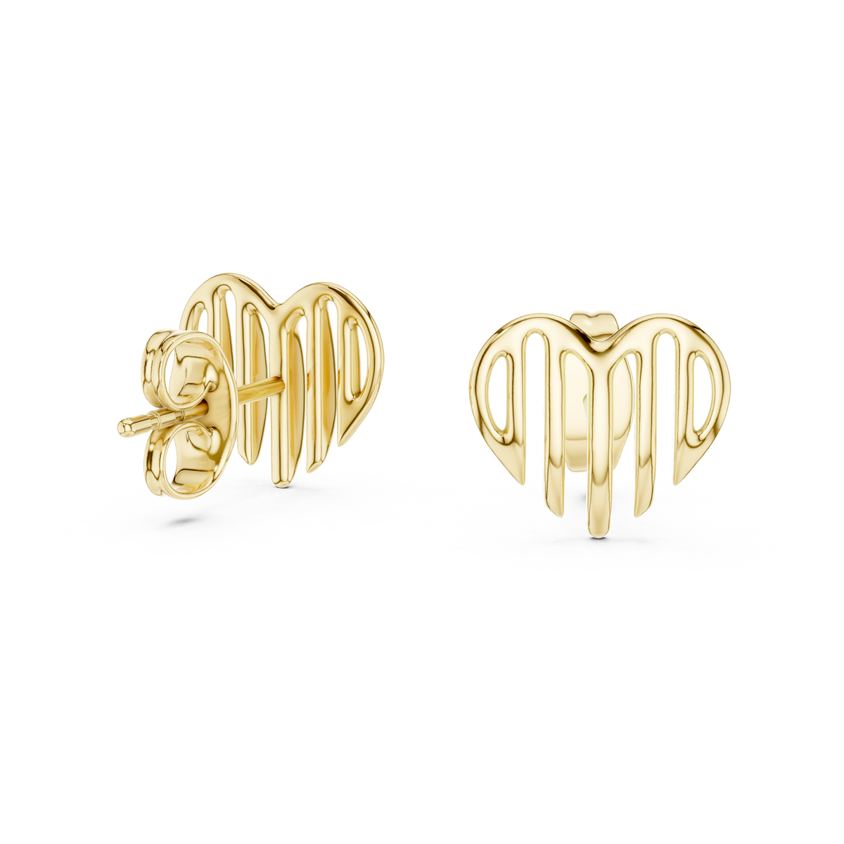 14K Solid Gold Heart Stud Earrings, Yellow Gold, view 1
