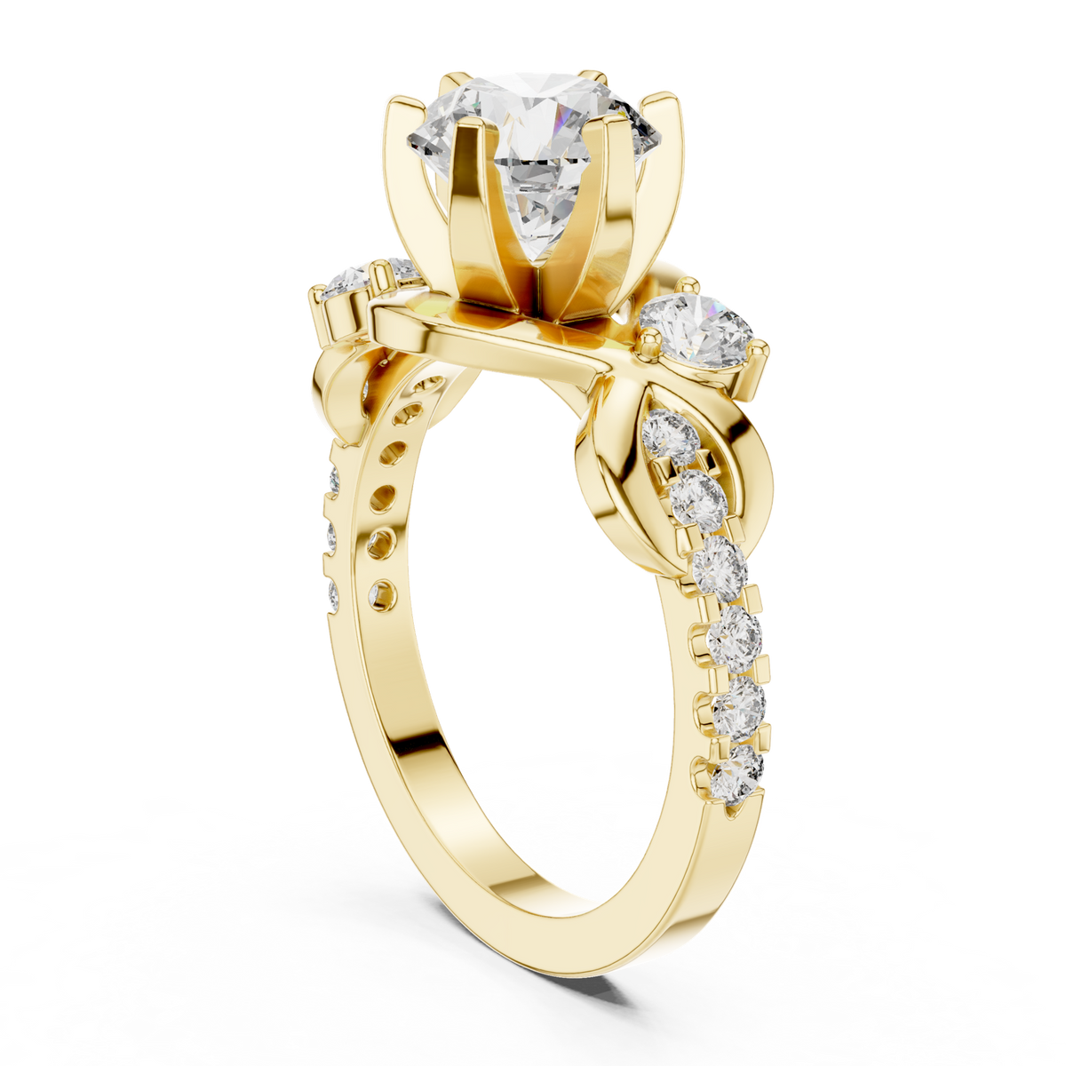 14K Solid Gold Lab Diamond Twist Ring, Yellow Gold, view 1