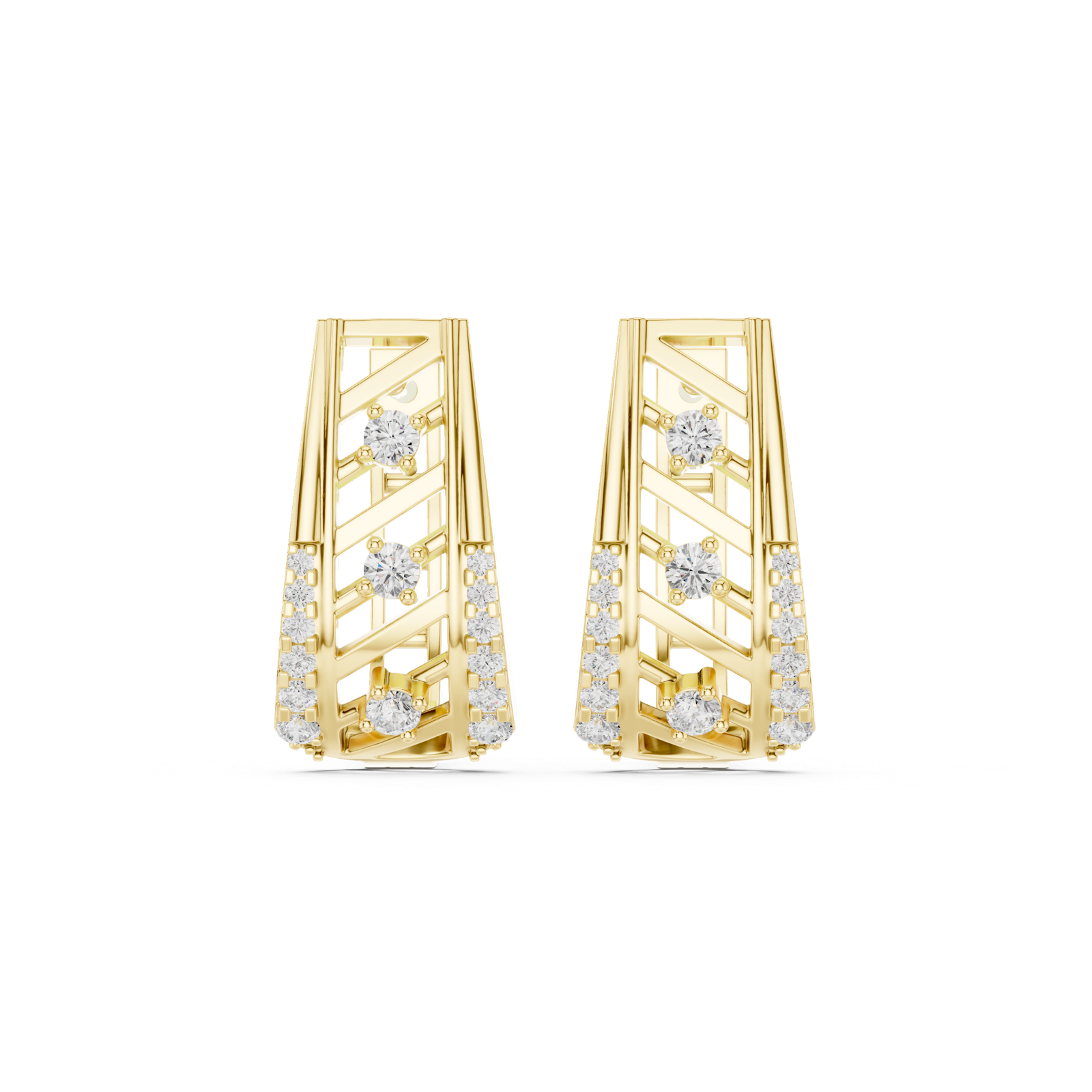14K Solid Gold Lab Diamond Cluster Earrings, Yellow Gold