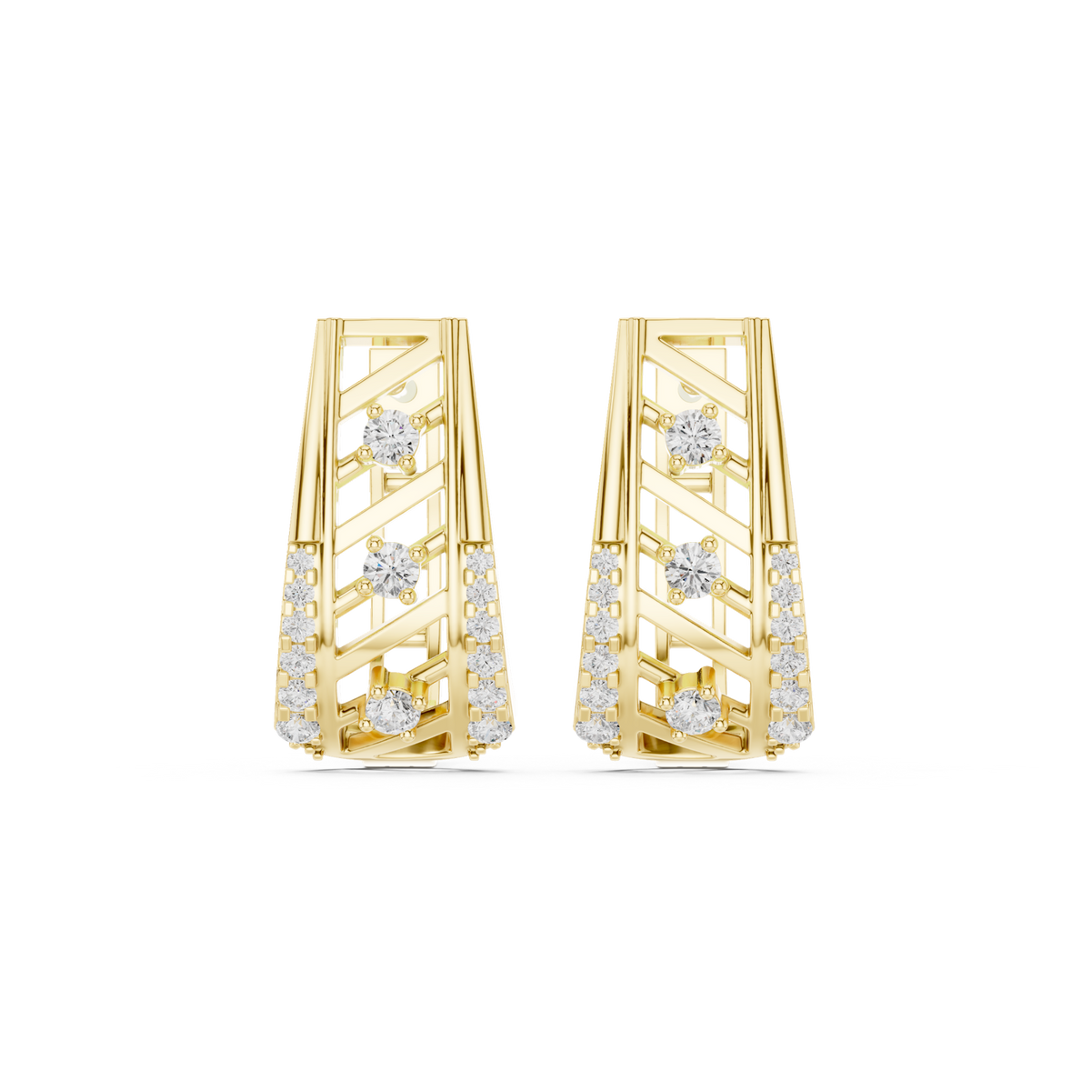 14K Solid Gold Lab Diamond Cluster Earrings, Yellow Gold