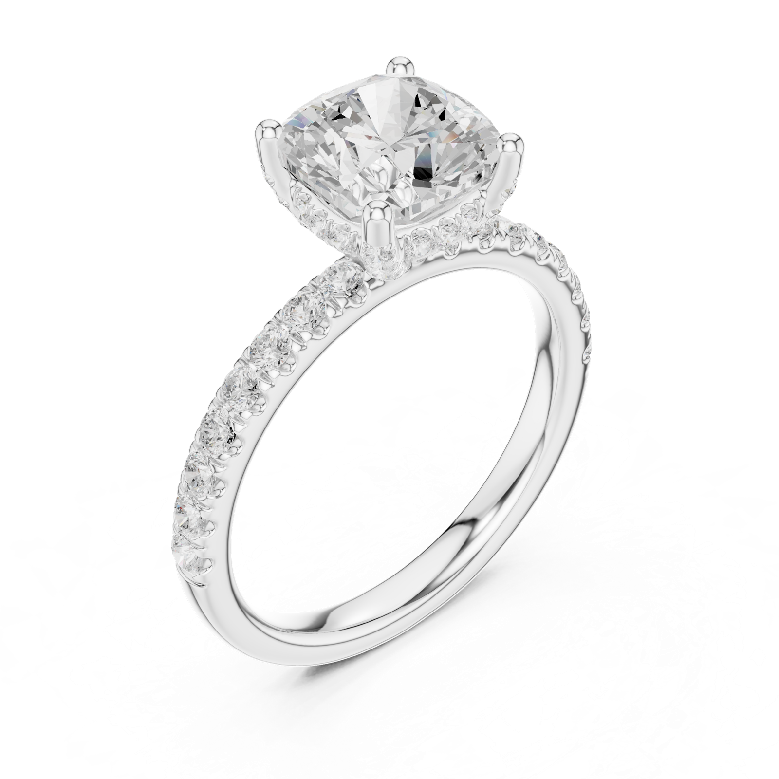 Gold Ring, Cushion center stone, White Gold, view 2