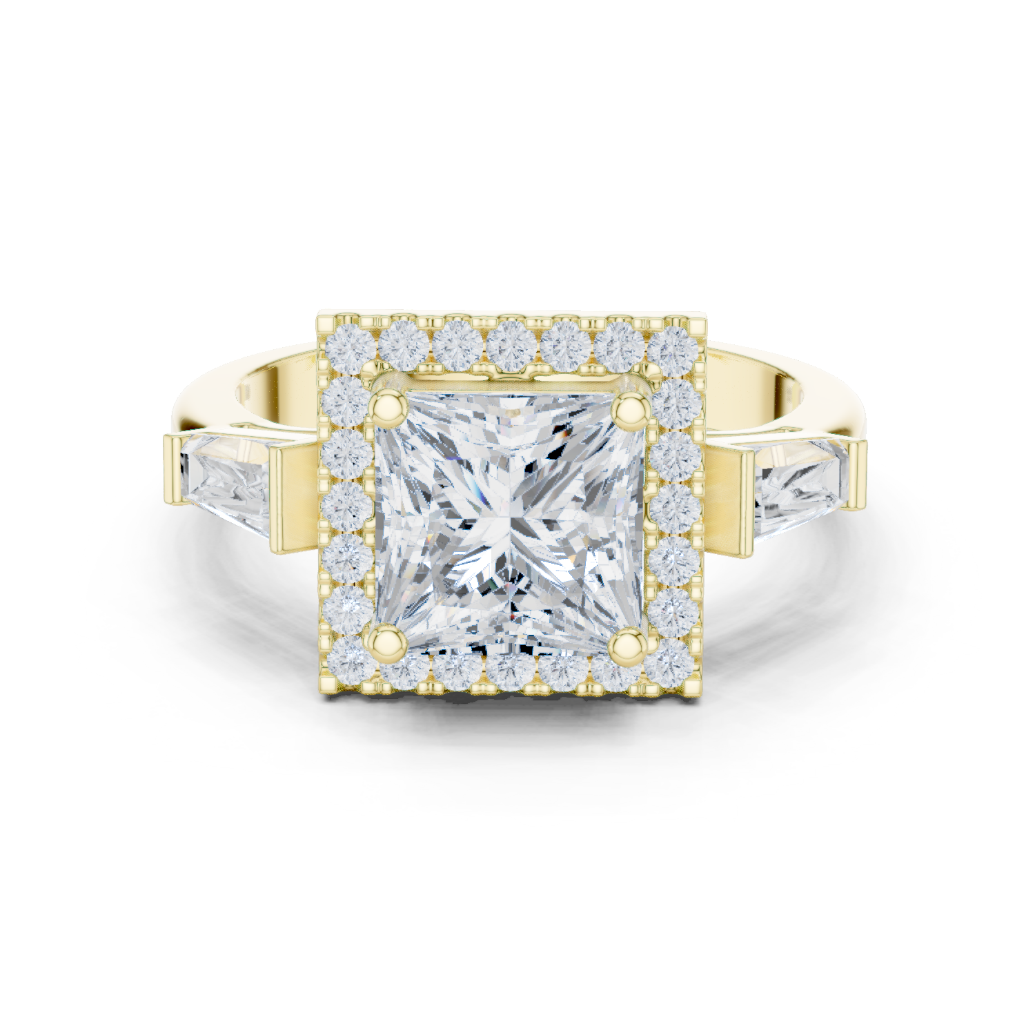 Gold Ring DDLR-342, Princess center stone, Yellow Gold