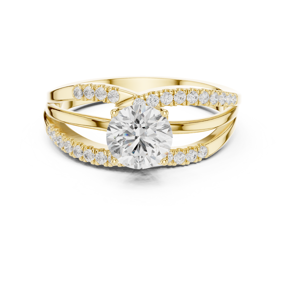 14K Solid Gold Lab Diamond Crossover Ring, Yellow Gold
