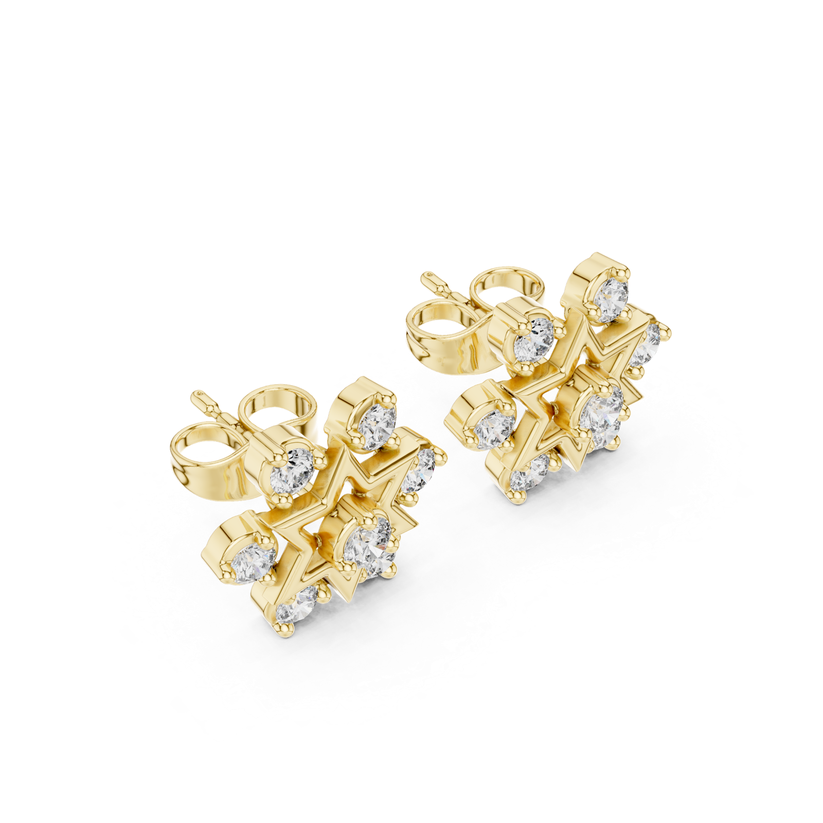 14K Solid Gold Lab Diamond Star Cluster Earrings, Yellow Gold, view 2