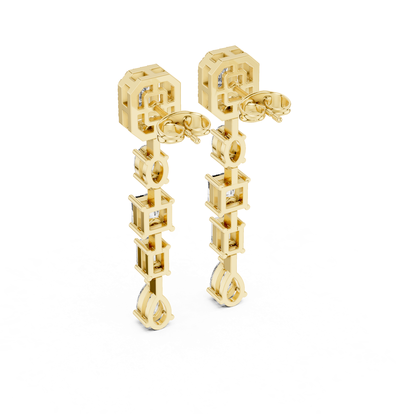 14K Solid Gold Lab Diamond Drop Earrings, Yellow Gold, view 3