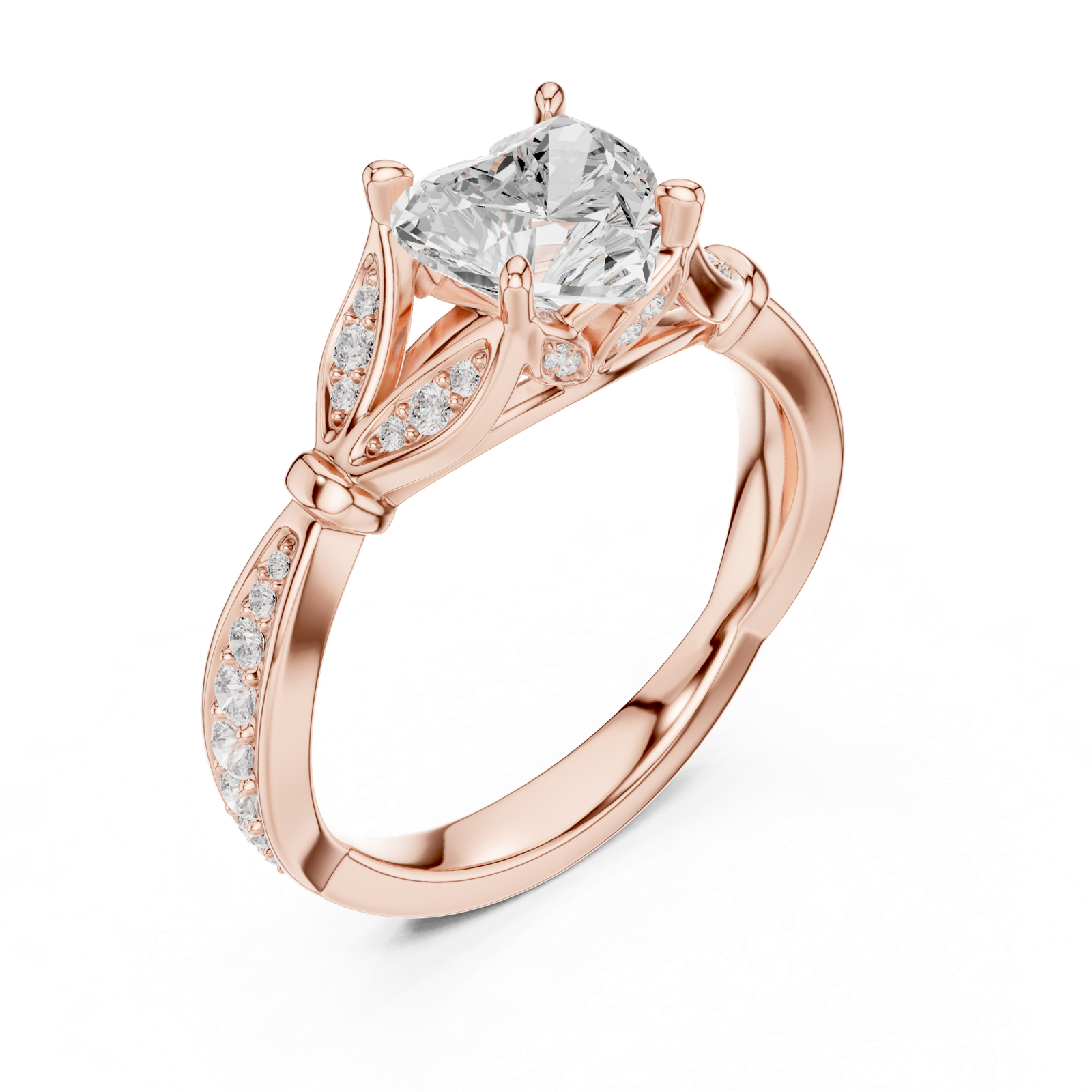 Gold Ring DDLR-257, Heart center stone, Rose Gold, view 2
