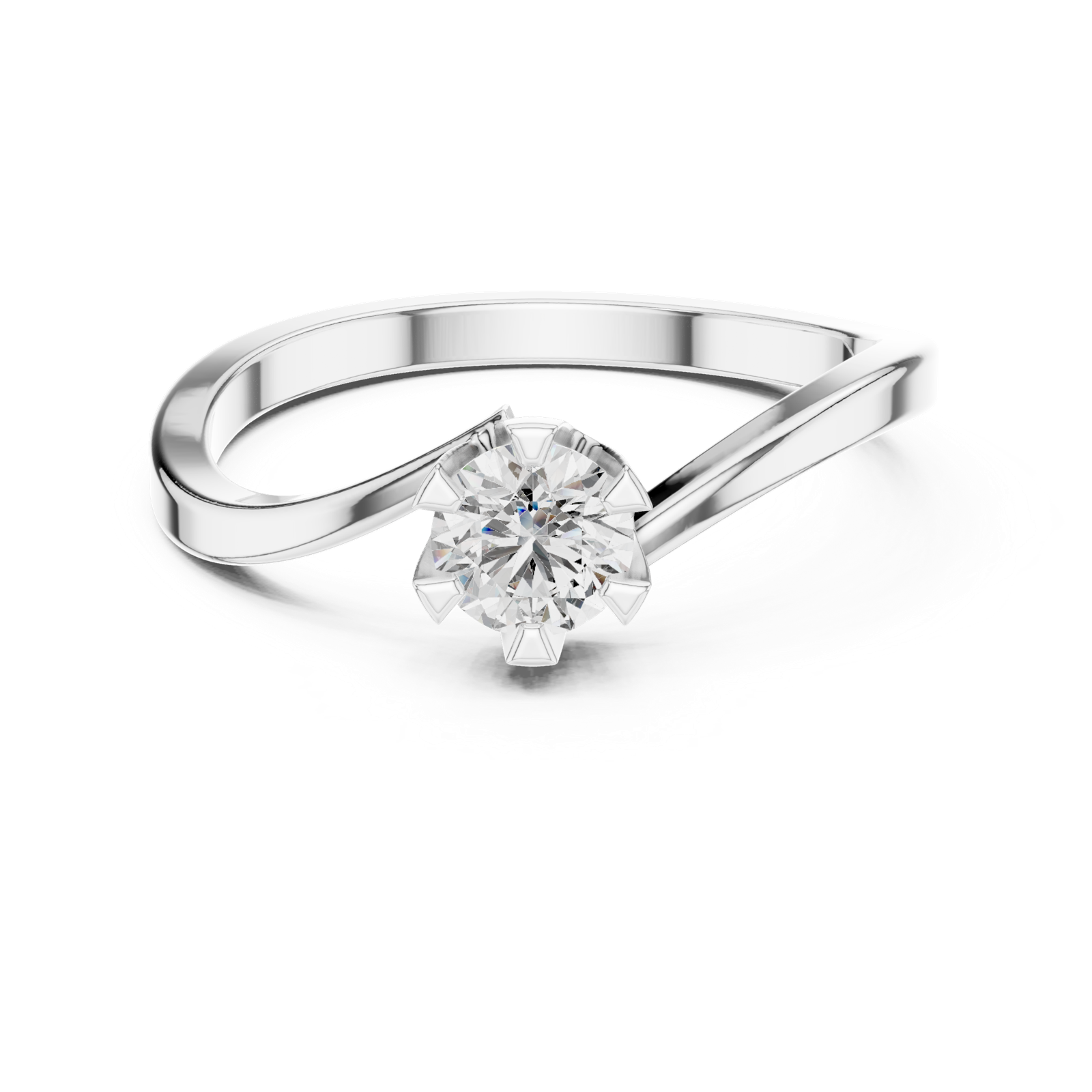 14K Solid Gold Lab Diamond Crossover Ring, White Gold