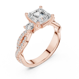 Gold Ring, Asscher center stone, Rose Gold, view 2