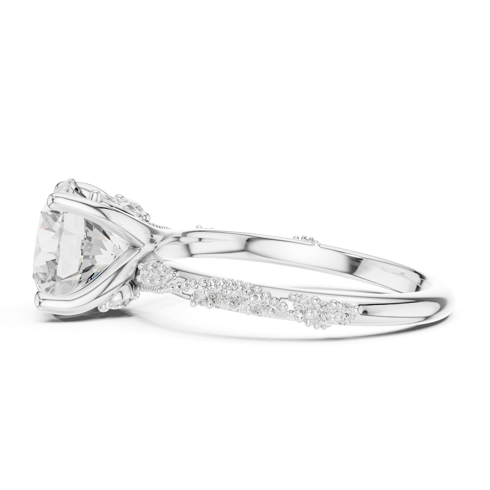 Gold Ring DDLR-167, Round center stone, White Gold, view 3