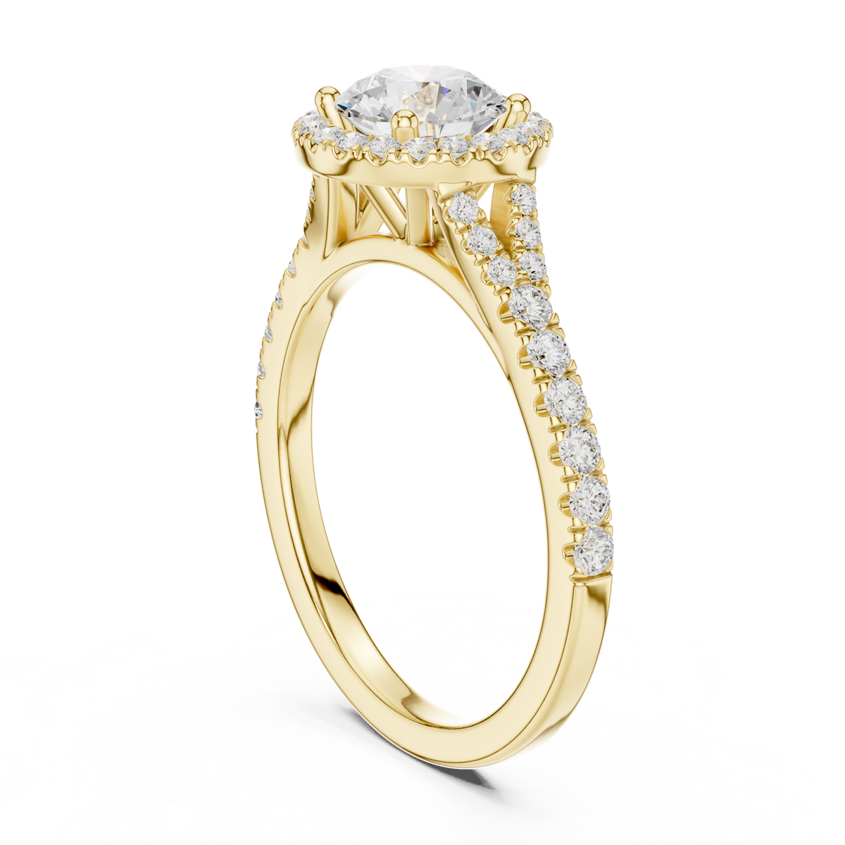 14K Solid Gold Lab Diamond Halo Ring, Yellow Gold, view 1