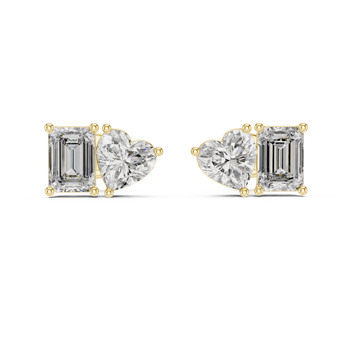 14K Solid Gold Lab Diamond Heart Cluster Earrings, Yellow Gold