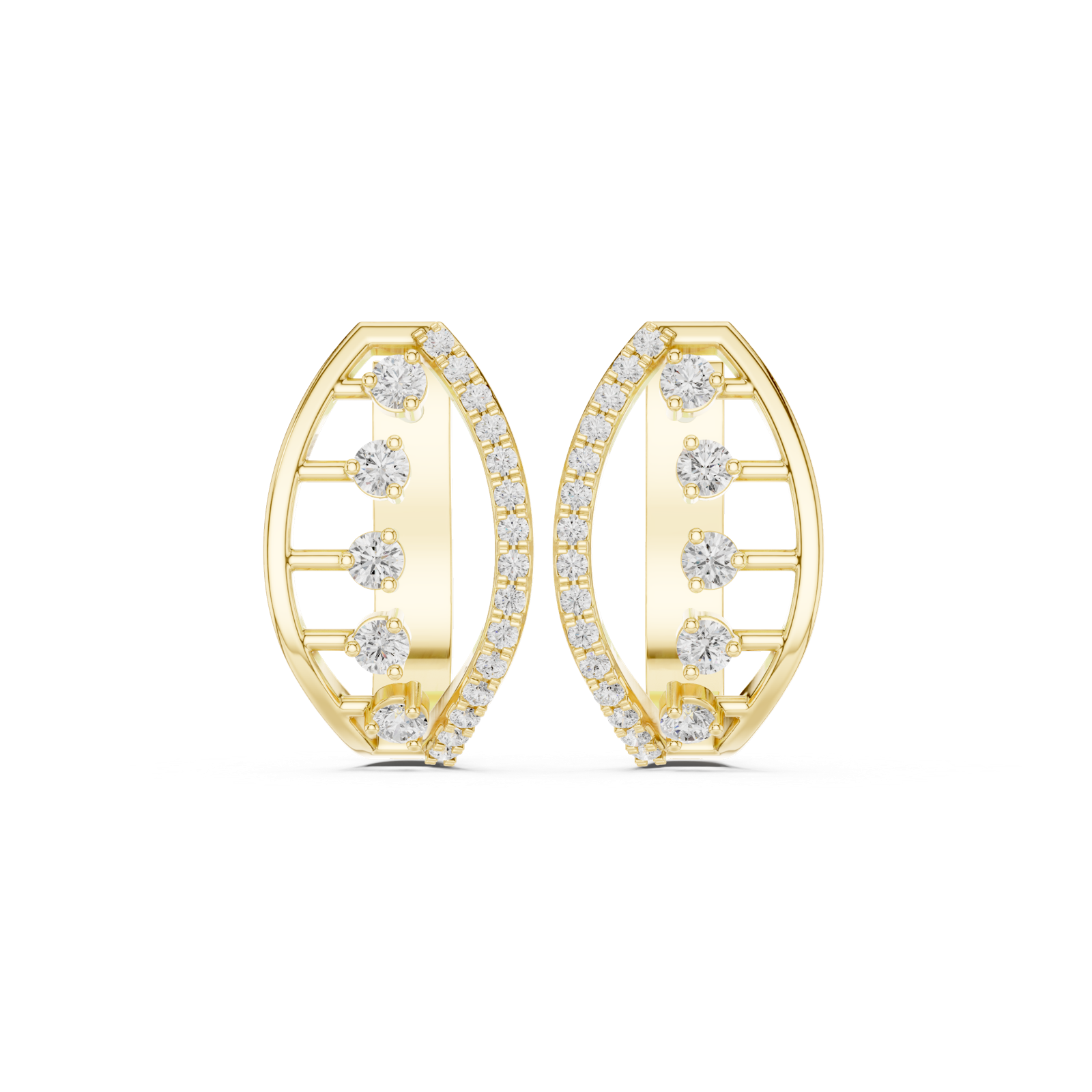 14K Solid Gold Lab Diamond Hoop Earrings, Yellow Gold