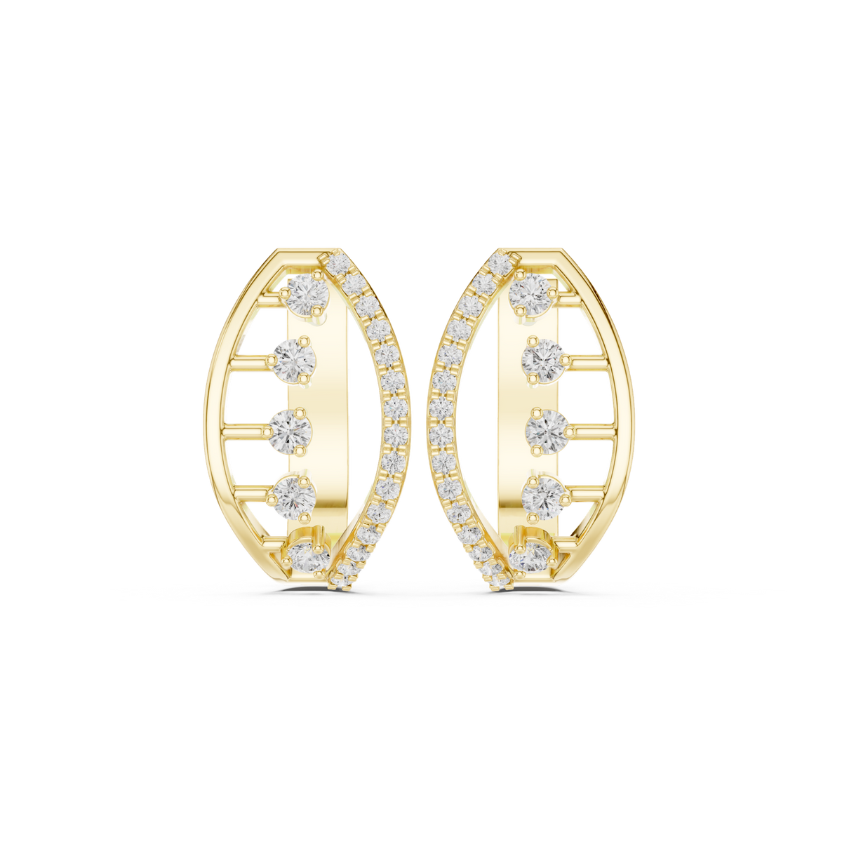14K Solid Gold Lab Diamond Hoop Earrings, Yellow Gold