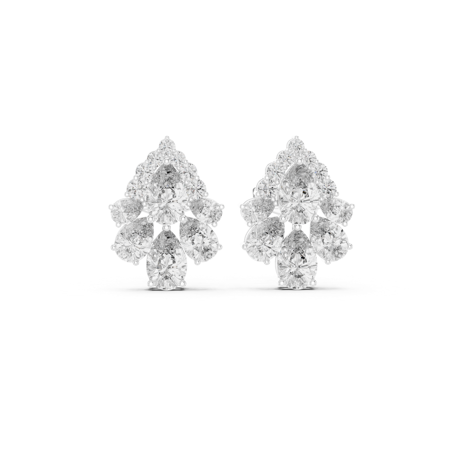 14K Solid Gold Lab Diamond Cluster Earrings, White Gold