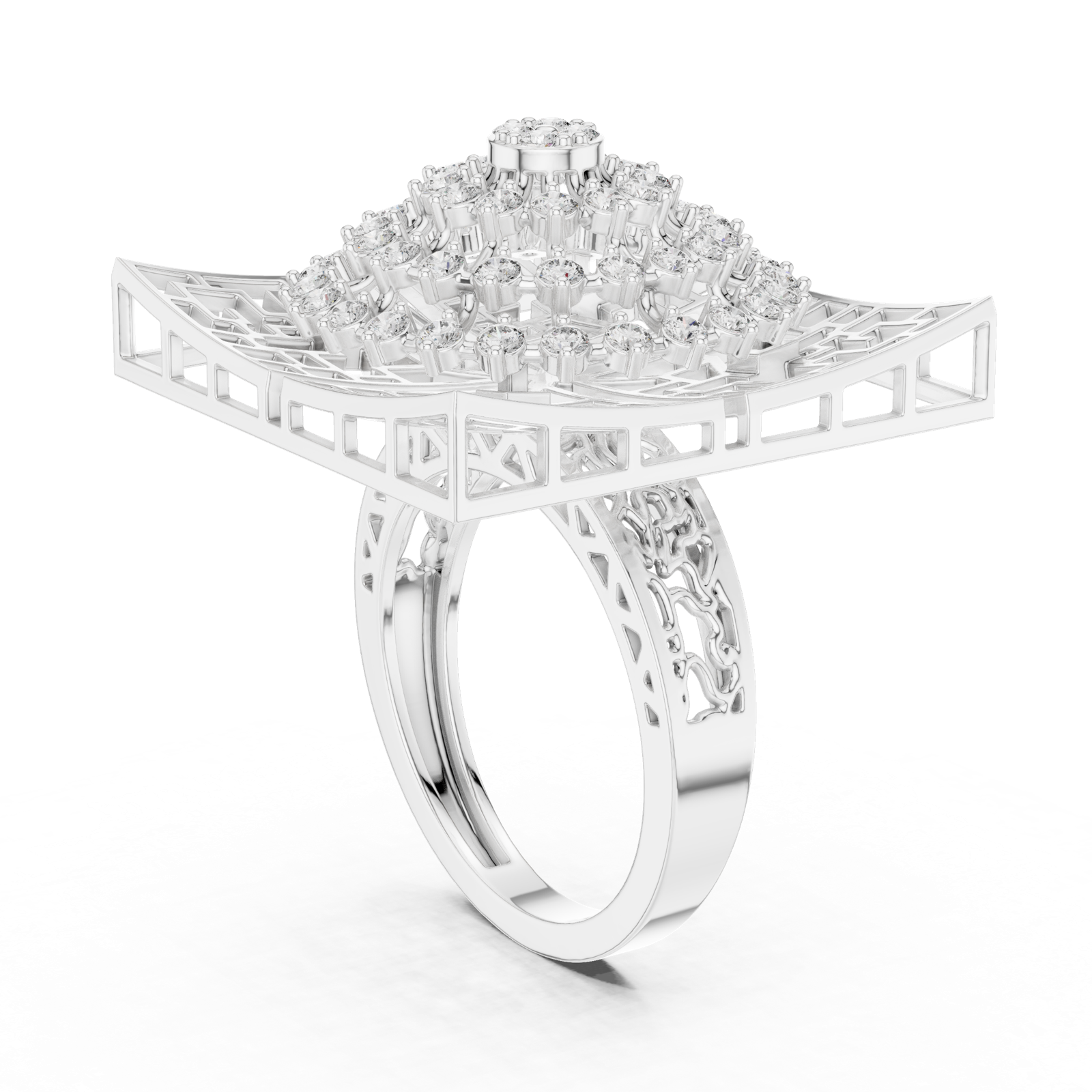 14K Solid Gold Lab Diamond Signet Ring, White Gold, view 1