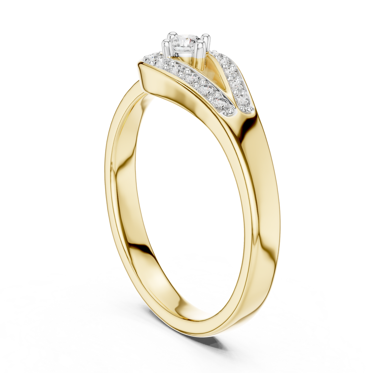 14K Solid Gold Lab Diamond Twist Ring, Yellow Gold, view 1