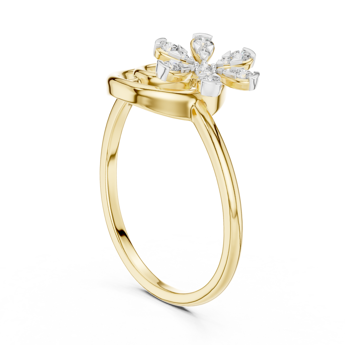 14K Solid Gold Lab Diamond Flower Cluster Ring, Yellow Gold, view 1