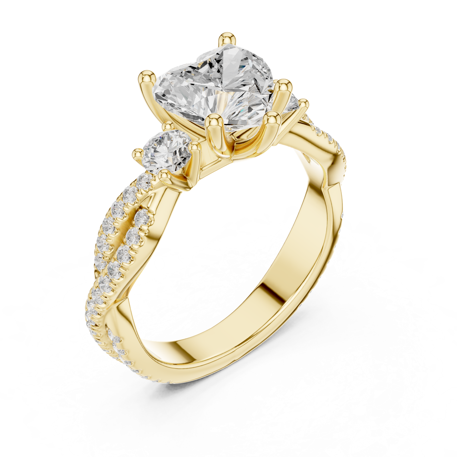 Gold Ring, Heart center stone, Yellow Gold, view 2