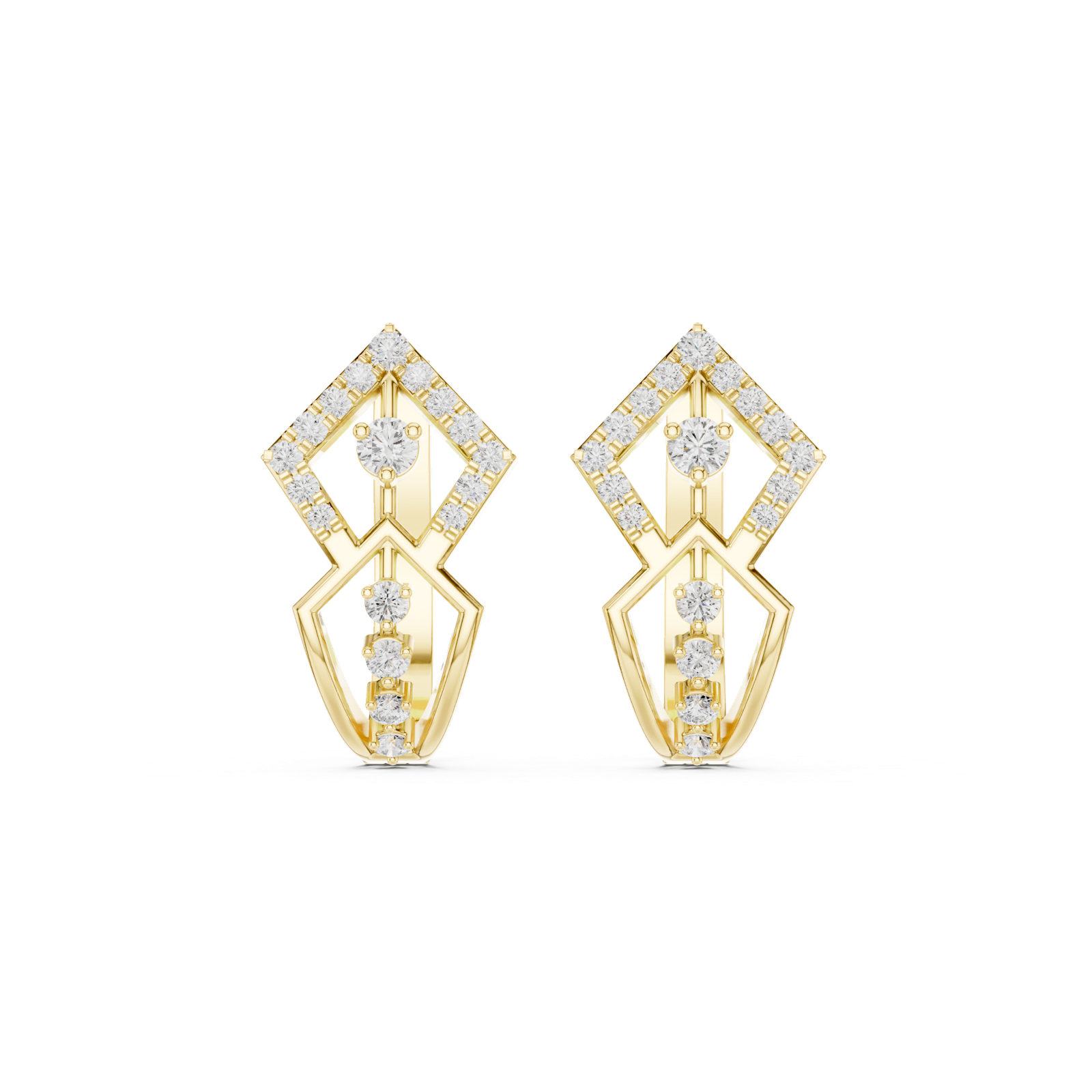 14K Solid Gold Lab Diamond Cluster Earrings, Yellow Gold
