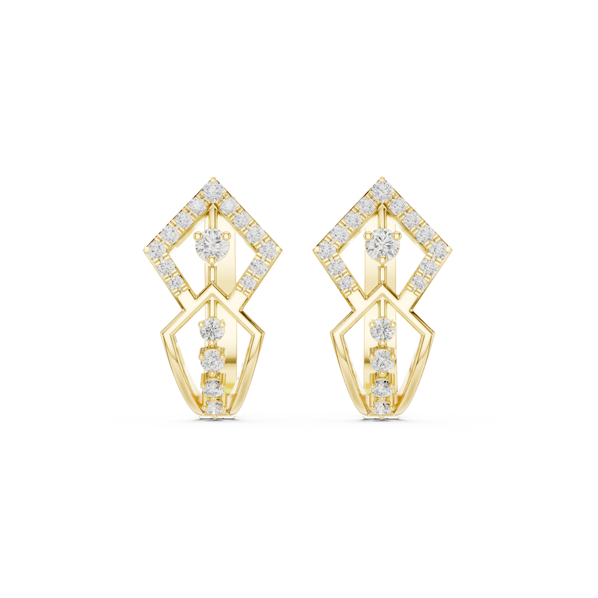 14K Solid Gold Lab Diamond Cluster Earrings, Yellow Gold