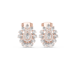 14K Solid Gold Lab Diamond Flower Cluster Earrings, Rose Gold