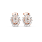 14K Solid Gold Lab Diamond Flower Cluster Earrings, Rose Gold