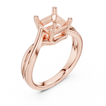 Gold Twisted Band Solitaire Engagement Ring, Asscher center stone, Rose Gold, view 2