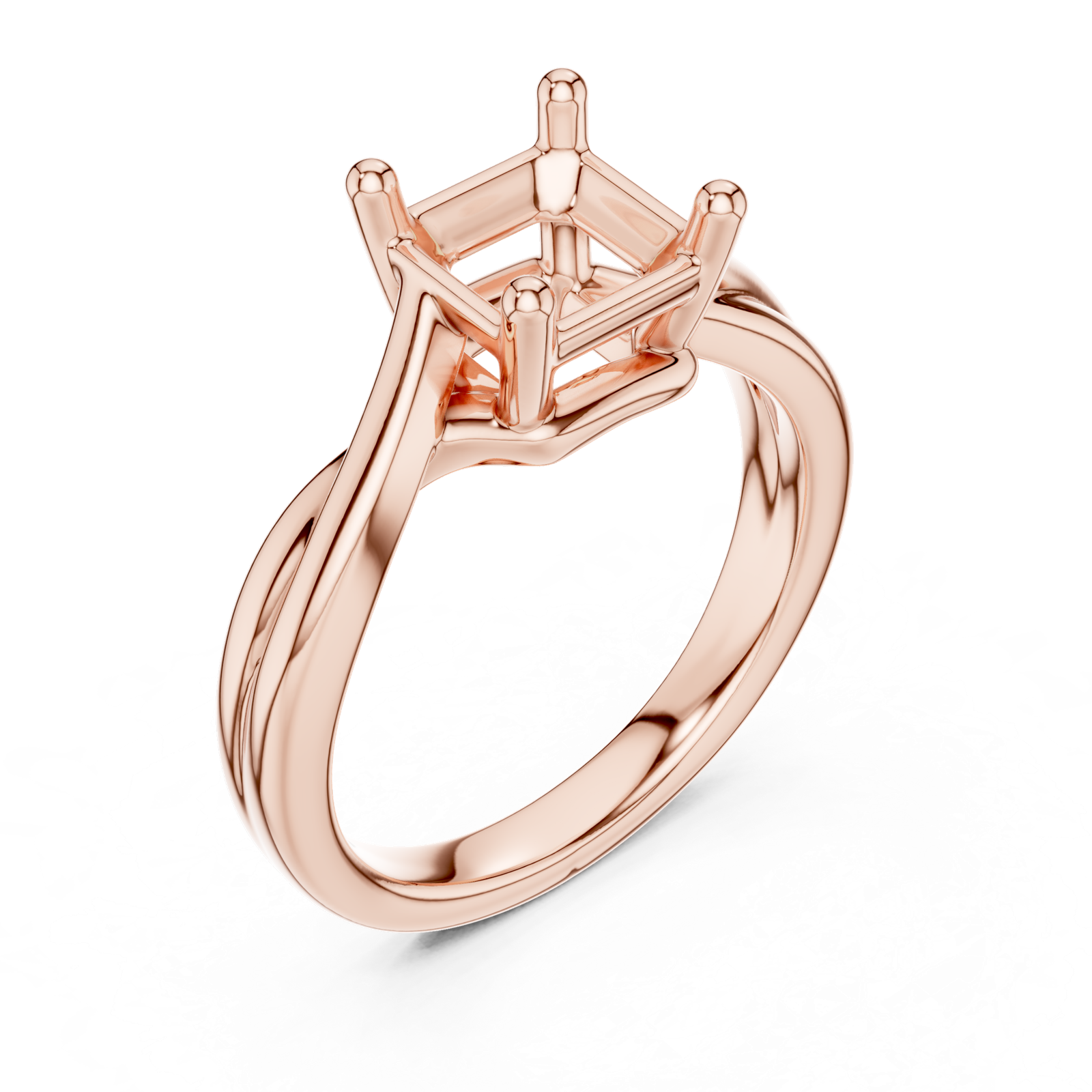 Gold Twisted Band Solitaire Engagement Ring, Asscher center stone, Rose Gold, view 2