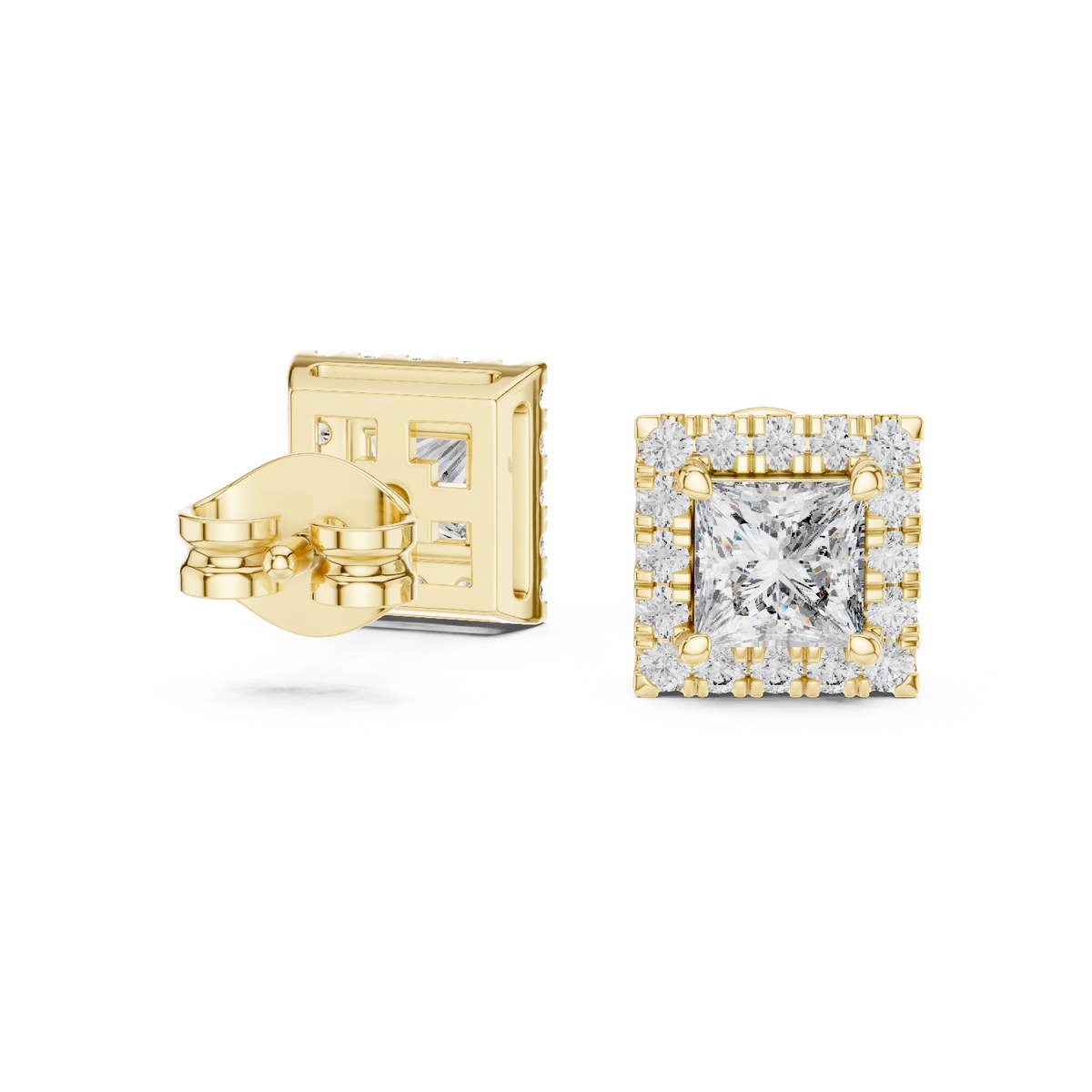 14K Solid Gold Lab Diamond Halo Earrings, Yellow Gold, view 1
