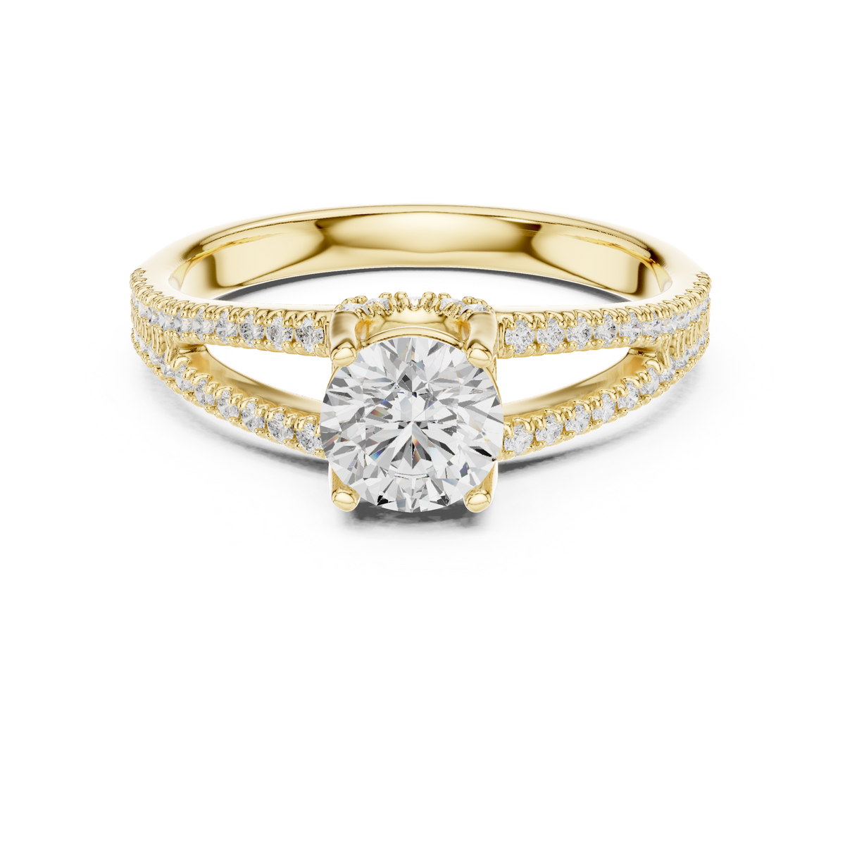 14K Solid Gold Lab Diamond Solitaire Ring, Yellow Gold