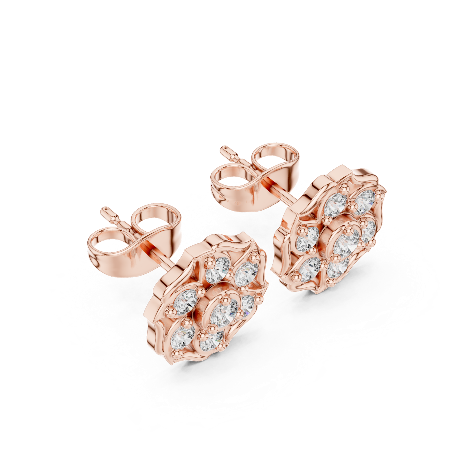 14K Solid Gold Lab Diamond Cluster Earrings, Rose Gold, view 2