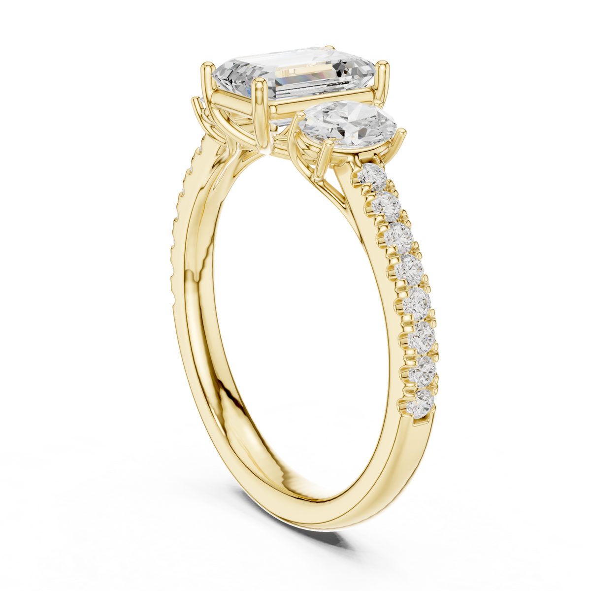 14K Solid Gold Lab Diamond Three-Stone Ring, Yellow Gold, view 1