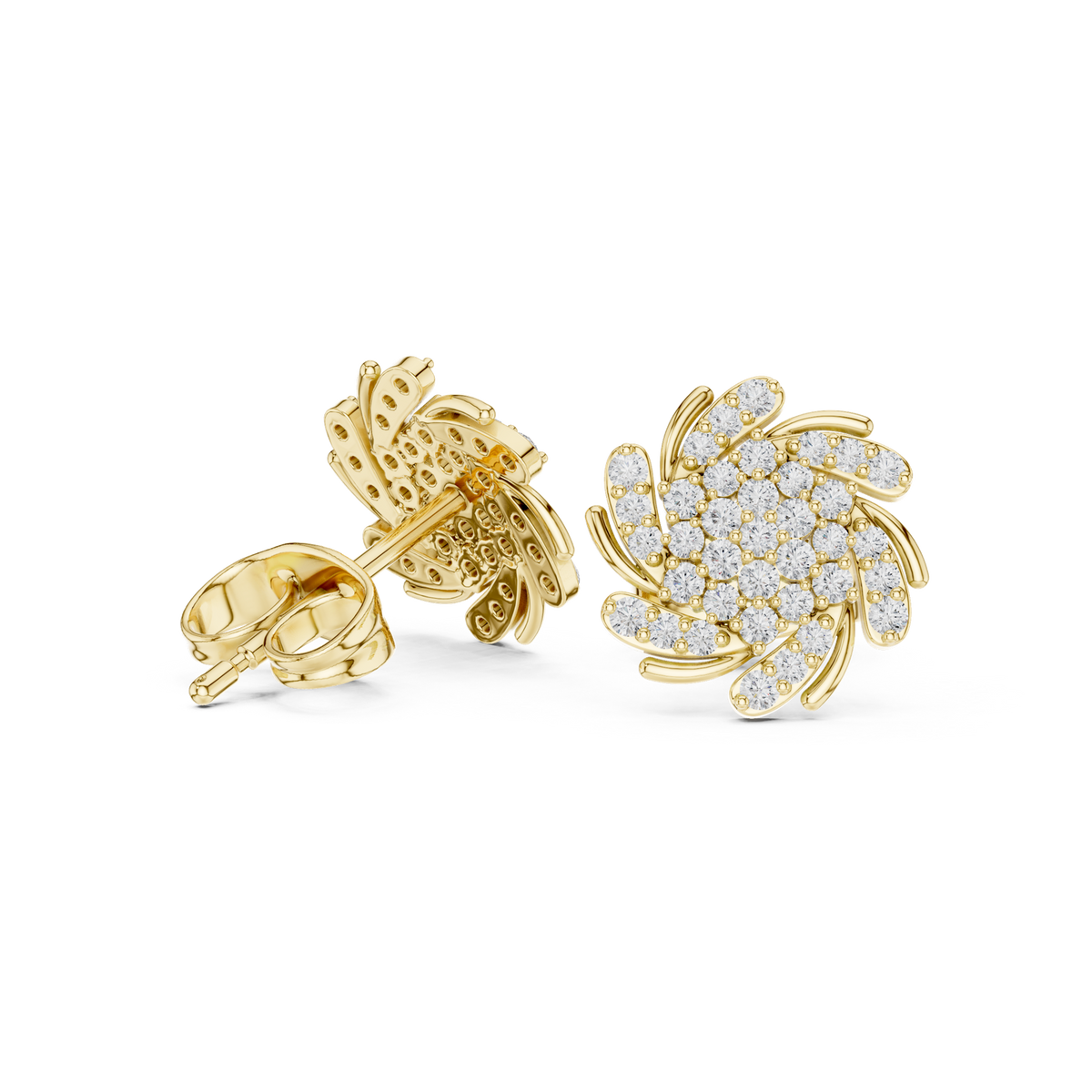 14K Solid Gold Lab Diamond Flower Cluster Earrings, Yellow Gold, view 1