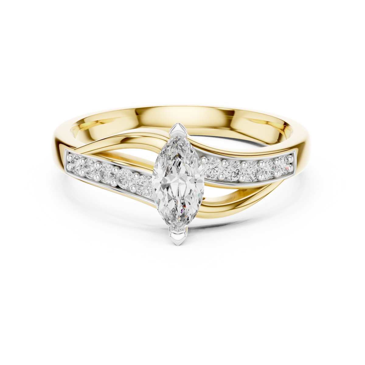 14K Solid Gold Lab Diamond Crossover Ring, Yellow Gold