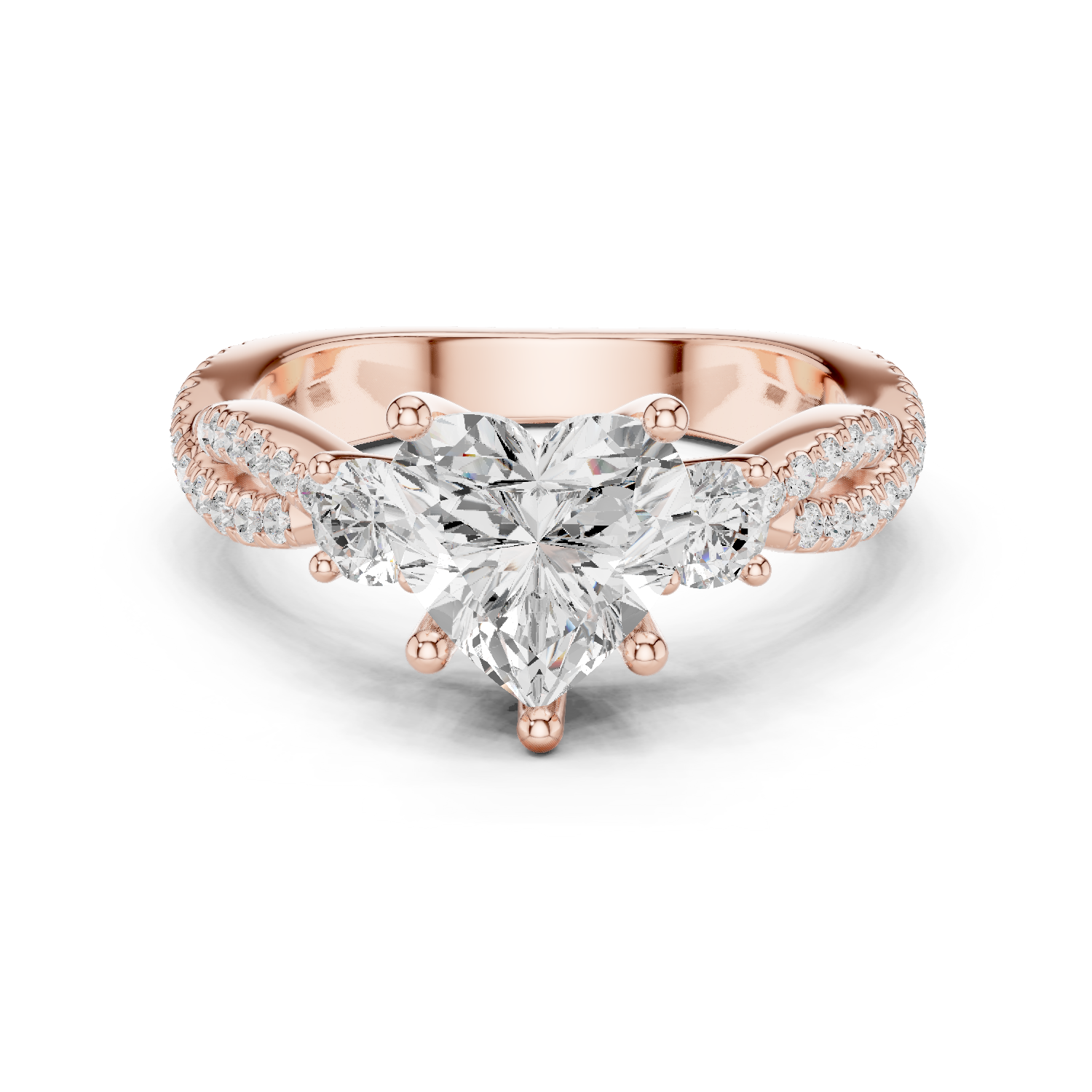 Gold Ring, Heart center stone, Rose Gold