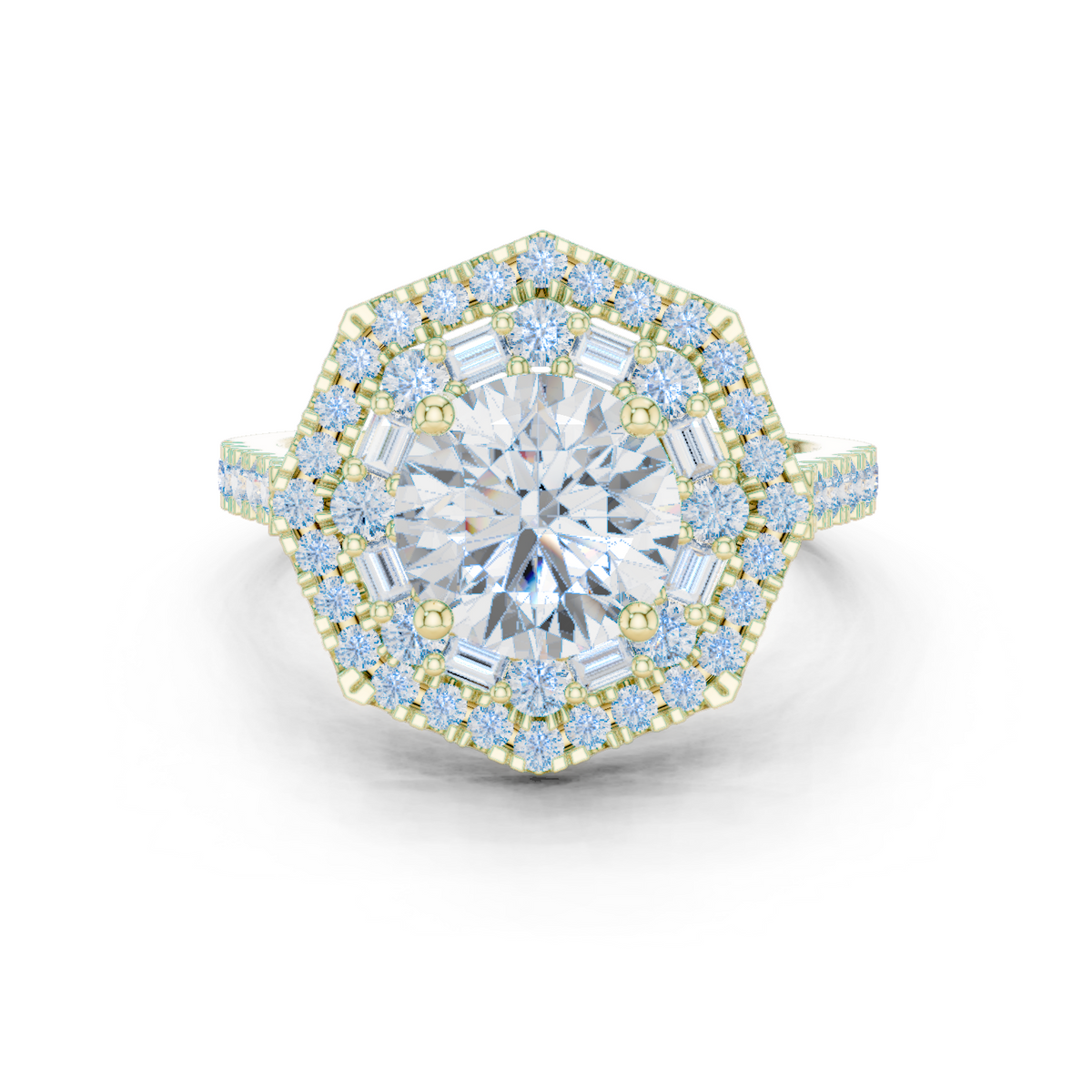 14K Solid Gold Lab Diamond Halo Ring, Yellow Gold