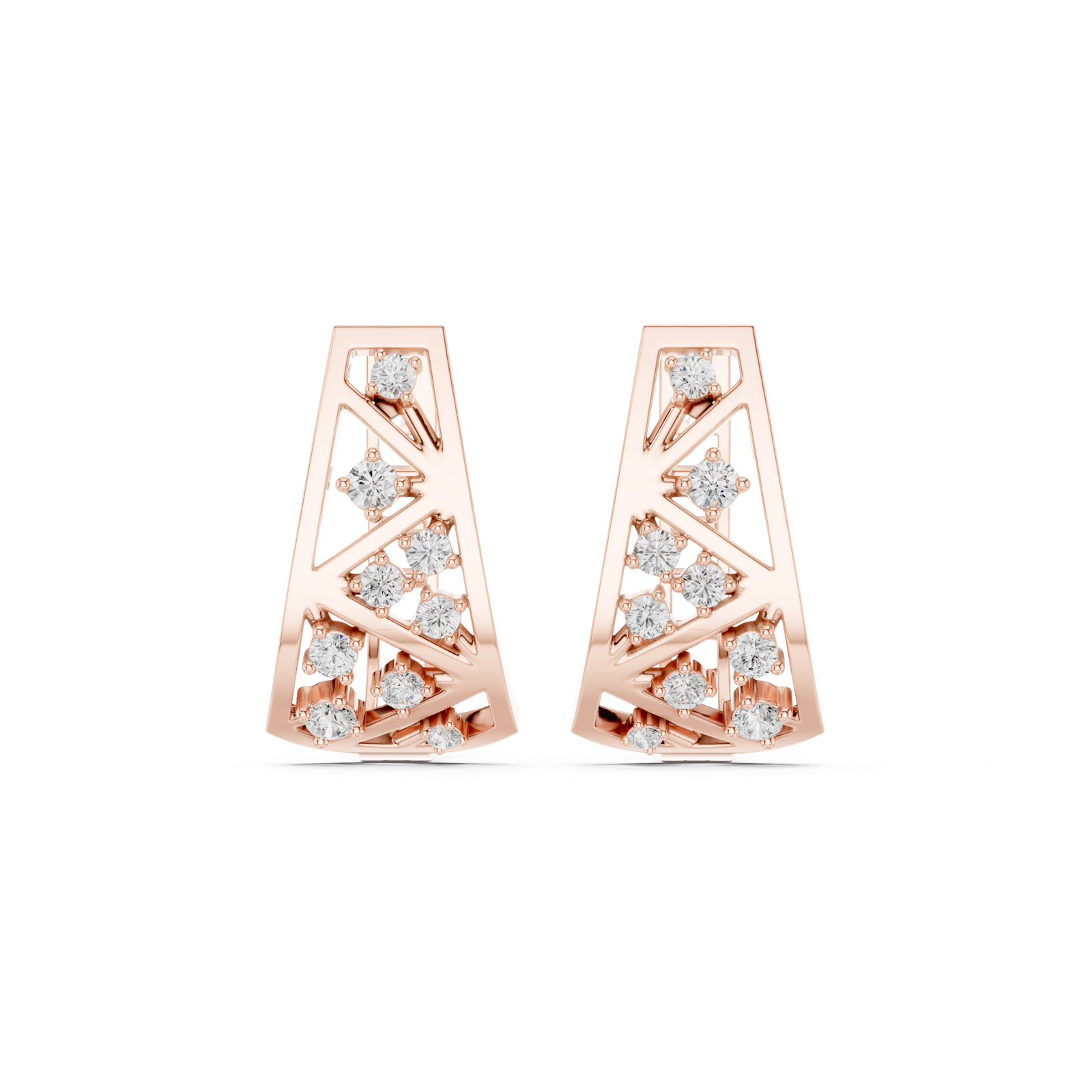 14K Solid Gold Lab Diamond Cluster Earrings, Rose Gold