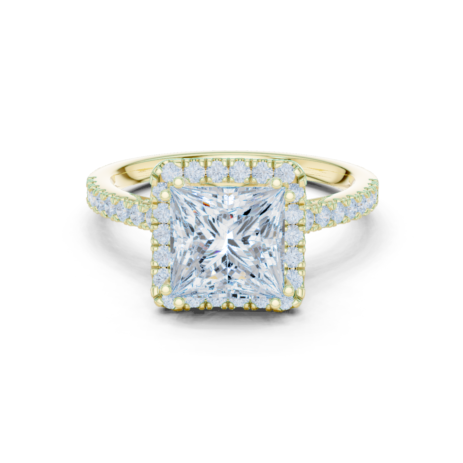 Gold Ring DDLR-255, Princess center stone, Yellow Gold